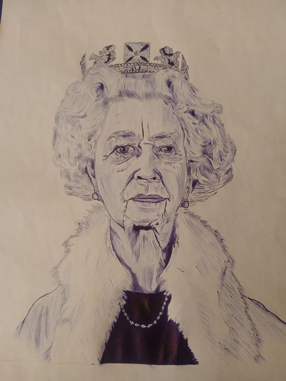 Dibujo a lápiz de la reina Isabel II realizado por el estudiante nigeriano Ajidahun Ayomiposi Henry
