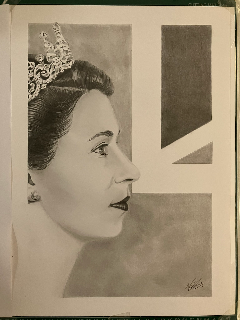 Dibujo a lápiz de la Reina Isabel II creado por Neil Gardner